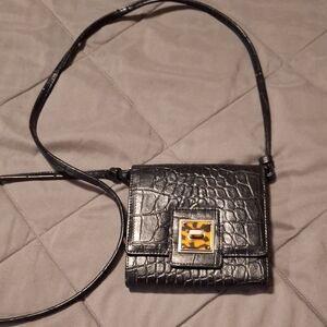 Liz Claiborne Black Croc-Embossed Crossbody Bag